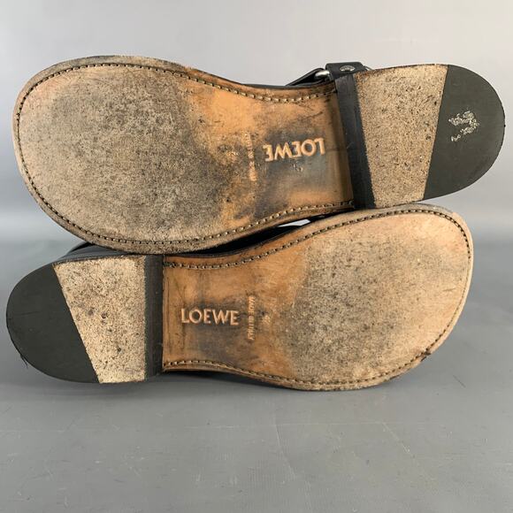 LOEWE Size 9 Black Leather Pull On Round Toe Harness Biker Boots main image 6